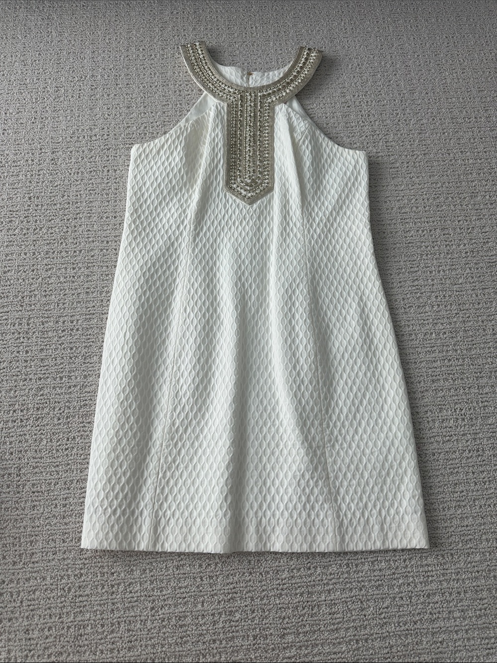 Lilly Pulitzer White Dress with Pink Brand Tag and Beaded Accent